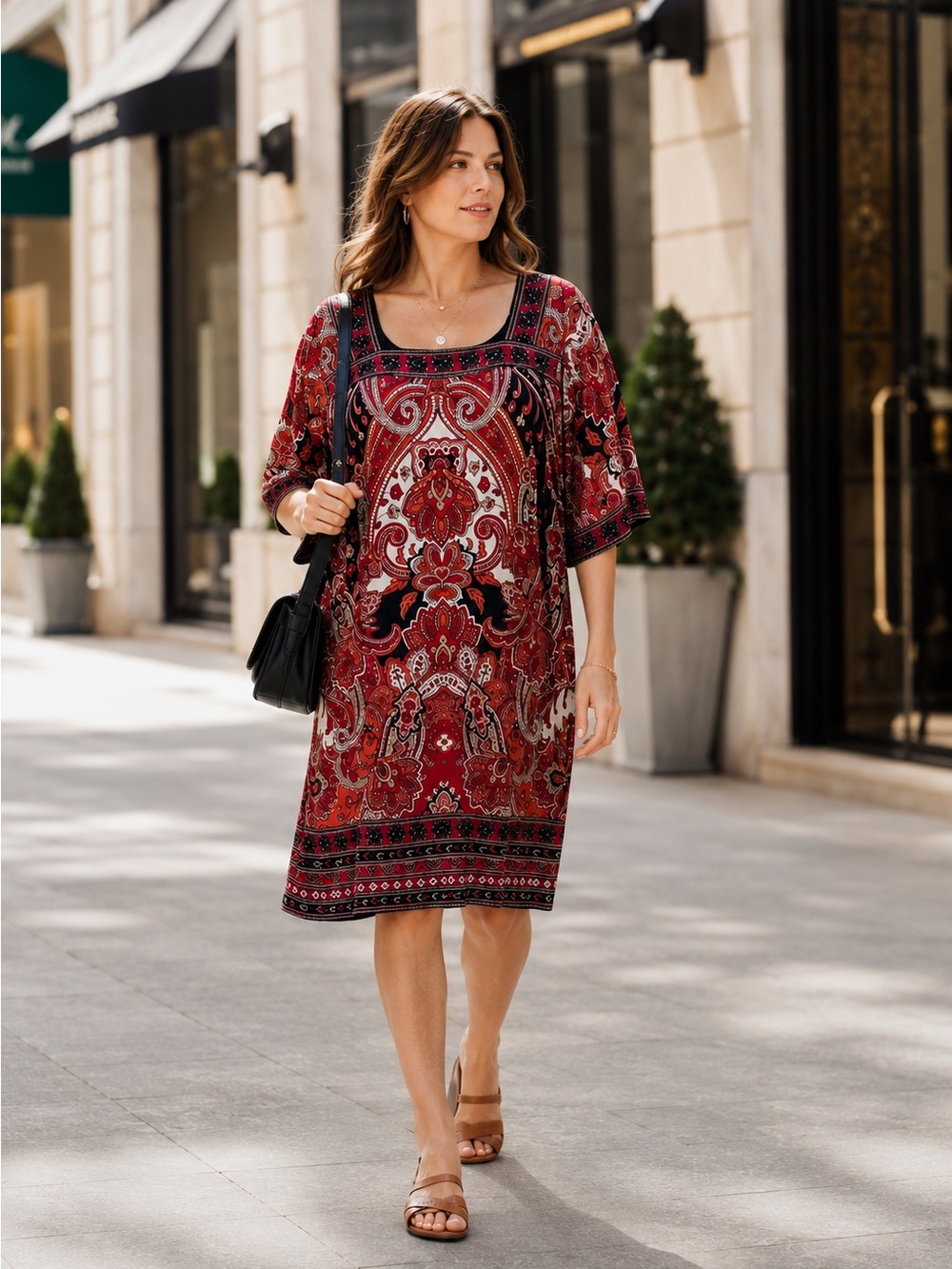 Avenue Red Paisley Square-Neck Shift Dress